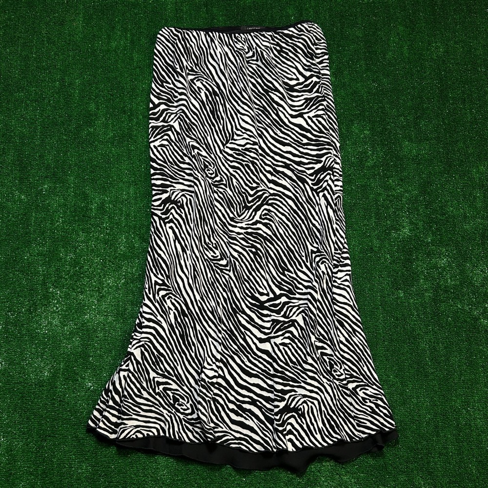 Vintage Whimsigoth Karen Kane Zebra Print Long Midi Skirt Black White Large